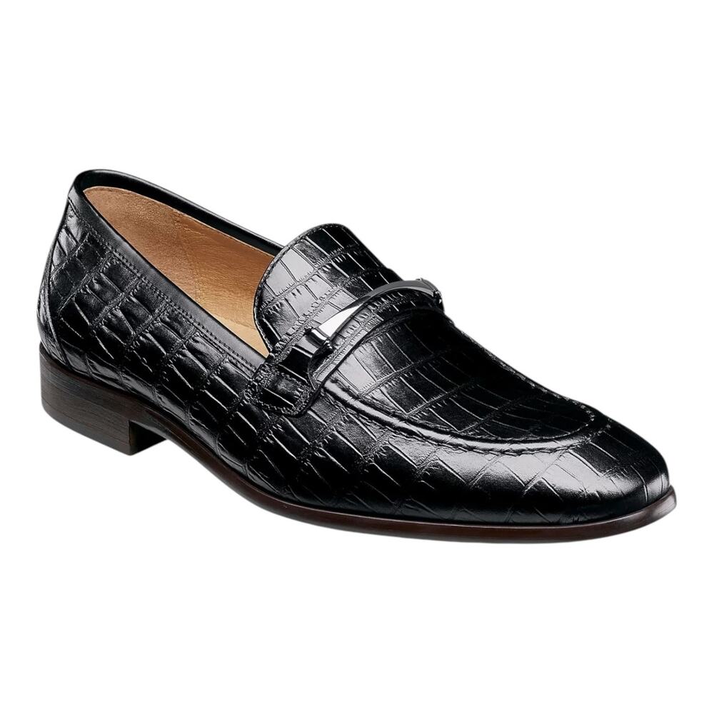 Stacy Adams Men's Ferdinand Leather Moc Toe Slip On Loafers Black Croc Size 7